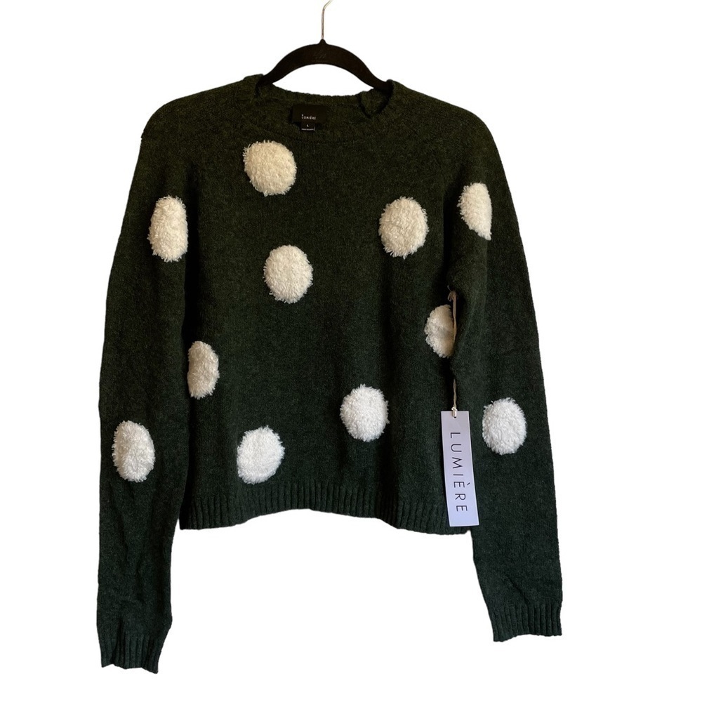 Lumiere Green Polka Dot Sweater Cropped Size Large‎ New with Tag
